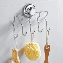 

Europe Vacuum Suction Cup Bathroom Hooks Stainless Steel Waterproof 5-Hooks Bathroom Towel Hanger Kitchen Wall Decoration Hook