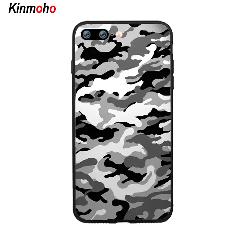 Camouflage Black Matte Soft TPU For iPhone 7 Case 8 6 6S Plus 5S SE