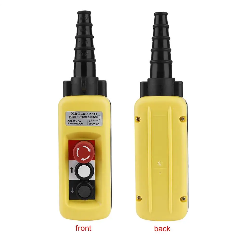 

ABS Plastic Crane Chain Hoist Push Button Switch Lifting Pendant Controller w/ Emergency Stop Durable Pendant Switch Yellow IP5