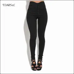 Большие Размеры тянущиеся леггинсы брюки для Для женщин и пуговицы Высокая Талия Повседневное тонкий узкие брюки-карандаш женские