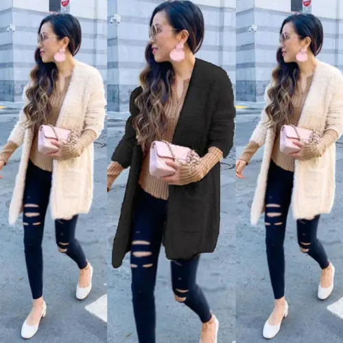 

Winter Fashion Furry Coat Women Cardigan Fur Fleece Outerwear Tops Lady Casual Winter Warm Sweater Fluffy Coat