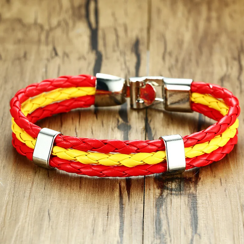 

Vnox National Flag Color ES Spain Multi Layer Leather Bracelet For Men Bangle Fashion Male Jewelry Pulseira Masculina