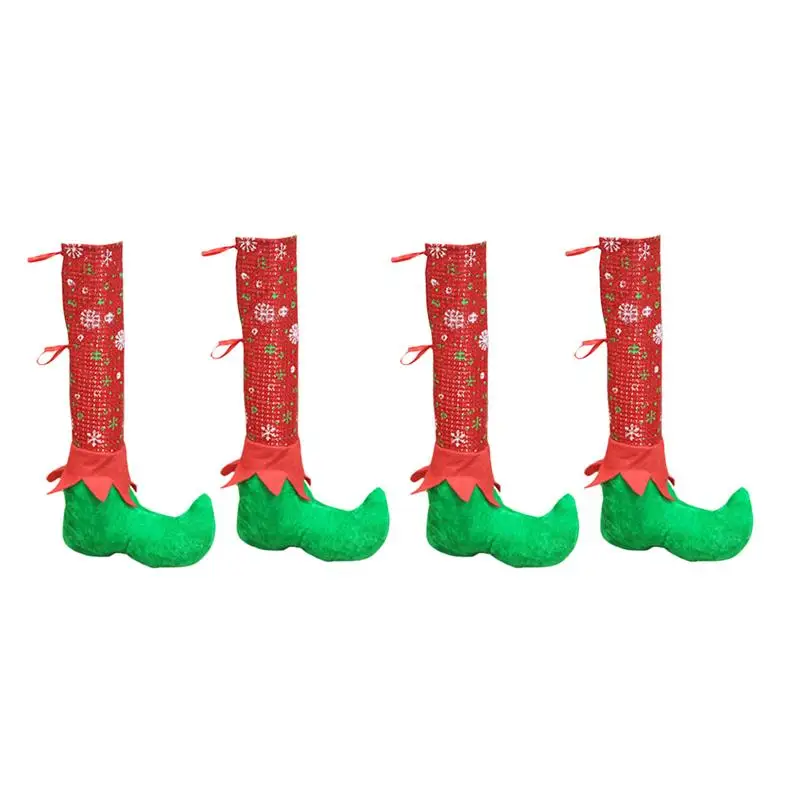 

4pcs Christmas Table Desk Chair Leg Covers Elves Shoes Feet Legs Novelty Funny Party Decorations Dinner Table Decor Favors