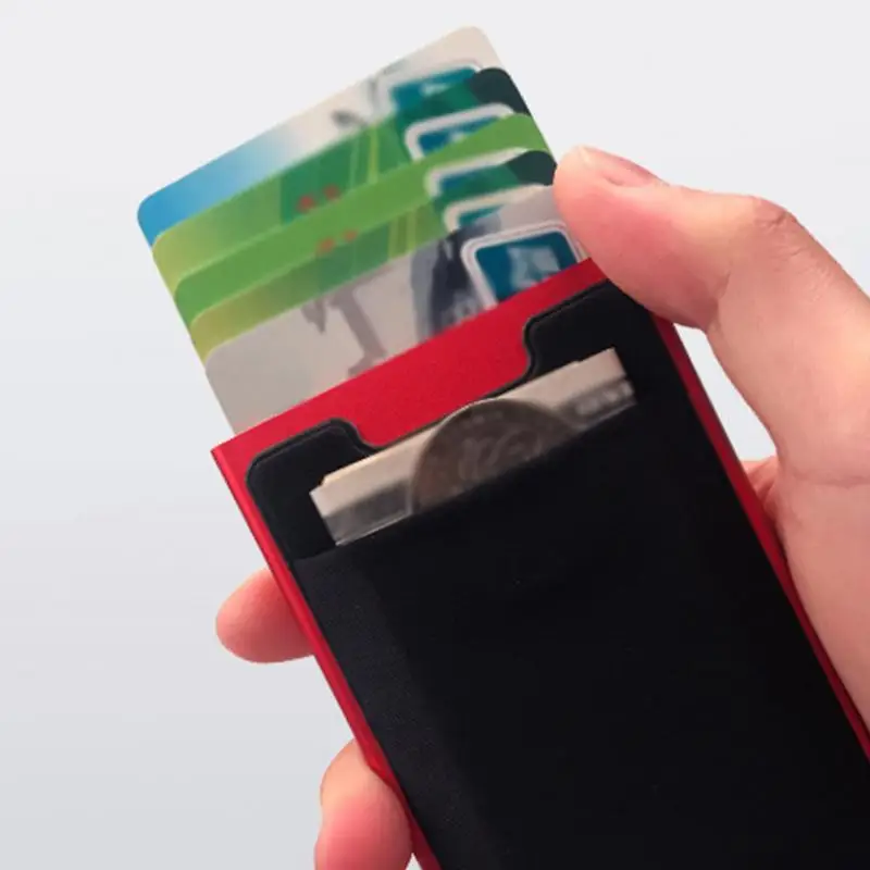 

Men Aluminum Wallet With Back Pocket ID Card Holder RFID Blocking Mini Slim Metal Wallet Automatic up Credit Card Coin Purse