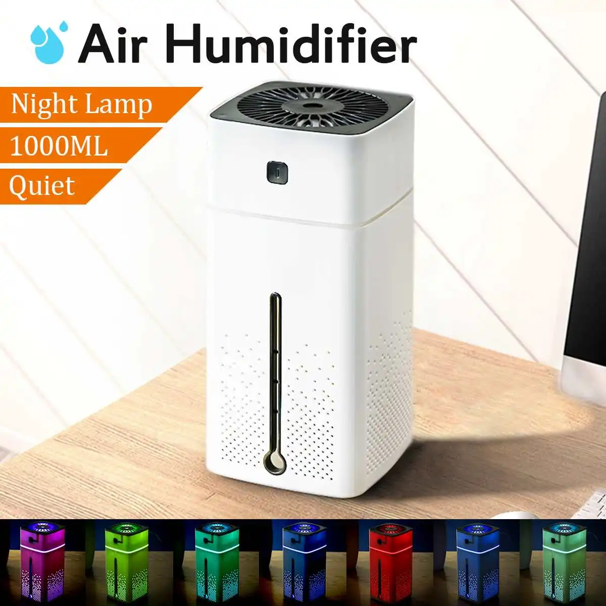

1000ML LED Night Light Air Humidifier Ultrasonic USB Diffuser Aroma Essential Oil Mist Purifier Humidificador Black White