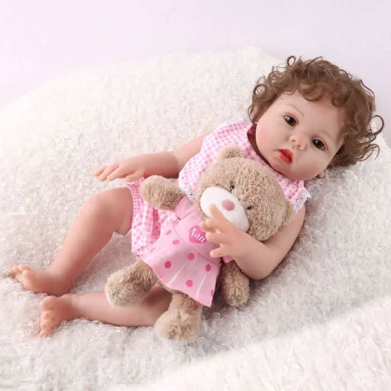 NPKDOLL Reborn Baby Doll 18 дюймов полный корпус силиконовые подарки ручной работы кукла девочка розовая одежда подарок плюшевый медведь вьющиеся волосы