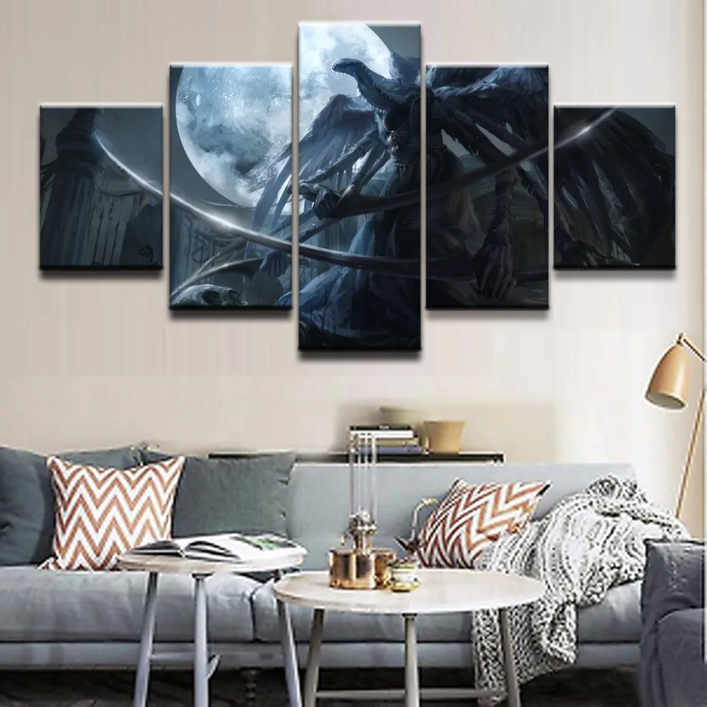 Painting On Canvas Wall Art Framework Home Decor HD Printed 5 Panel Game Bloodborne At Night Warrior Modular Pictures Poster | Дом и сад