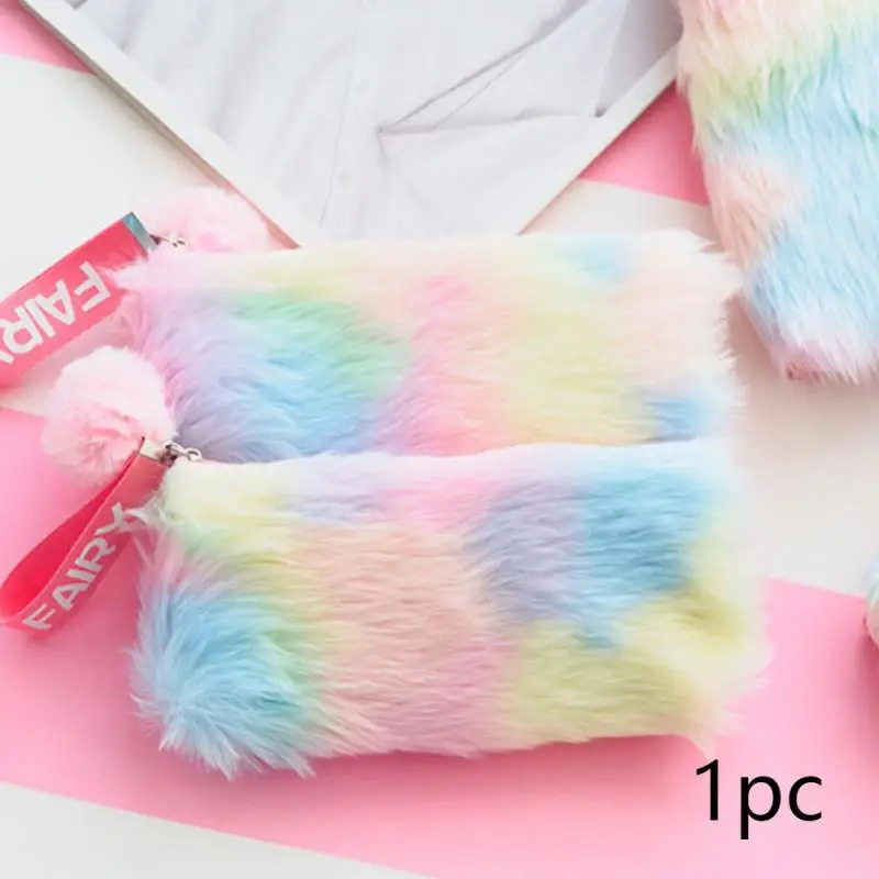 1 قطعة لطيف أفخم التجميل أكياس للنساء قوس قزح الملونة لينة قرطاسية الحقيبة الفتيات حقائب مكياج السفر أدوات الزينة تخزين أكياس #121