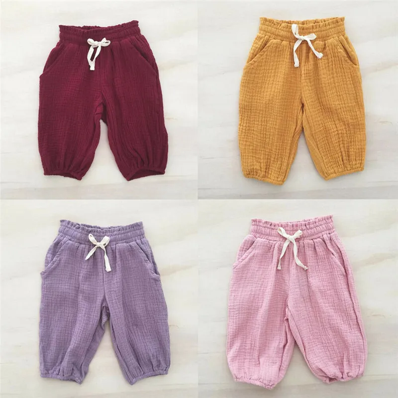 

Summer Toddler Baby Kids Girl Pants Solid Casual Wrinkled Bloomers Trousers Leggings Pants One Pieces