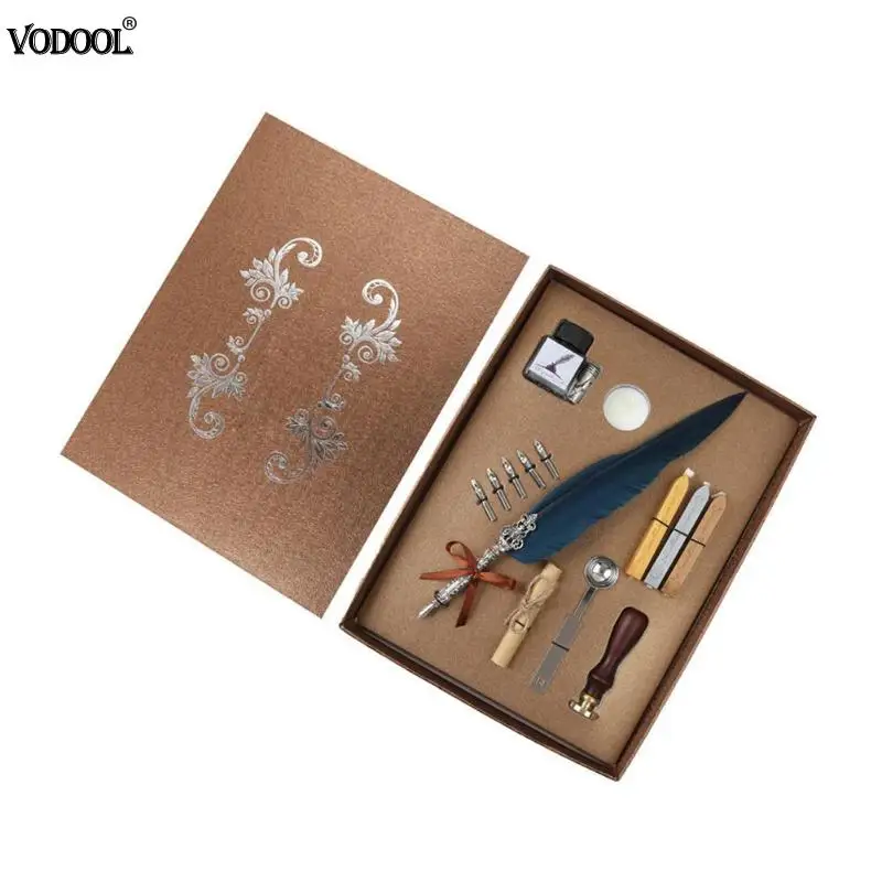 

1set Retro Vintage Calligraphy Feather Dip Pen Writing Ink Set Stationery Quill Fountain Pens Gift Set Vintage Pen Dropshipping