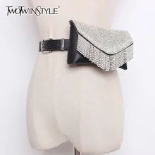 TWOTWINSTYLE Women's Belt For Dresses Patchwork Fur Diamond Small Pocket PU Leather Belt Female Accessories Fashion Tide 2020