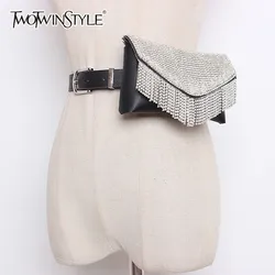 TWOTWINSTYLE Women's Belt For Dresses Patchwork Fur Diamond Small Pocket PU Leather Belt Female Accessories Fashion Tide 2020