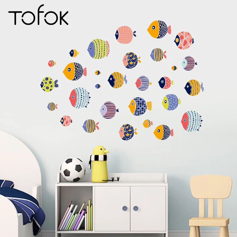 

Tofok Cartoon Fish Wall Sticker Lovely Sea Fish DIY Bathroom Mural Decals Kids Room Nursery Cabinet Fridge Sticker Store Decor