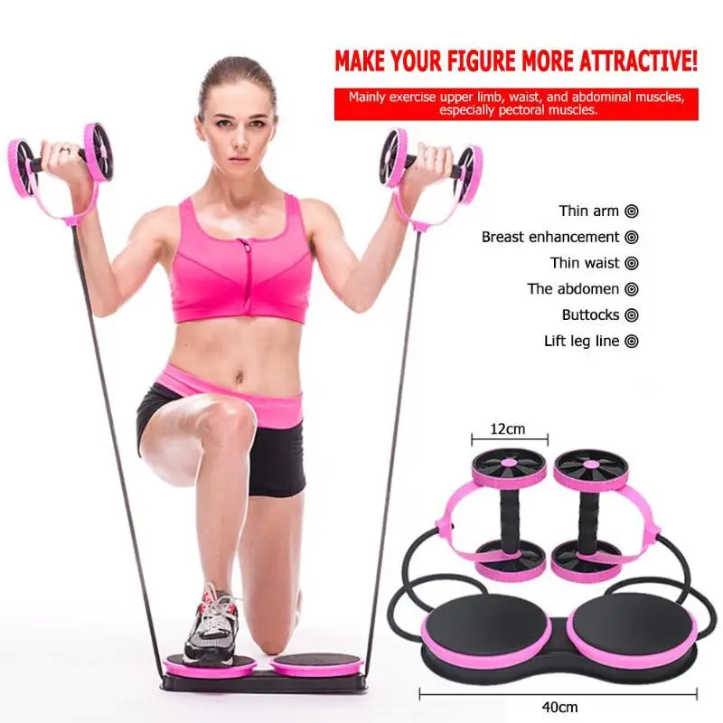 Ab Roller Wheel with Mat Abdominal Trainer Wheel Arm Waist Leg Exercise Multi-functional Resistance Pull Rope Fitness Equipment