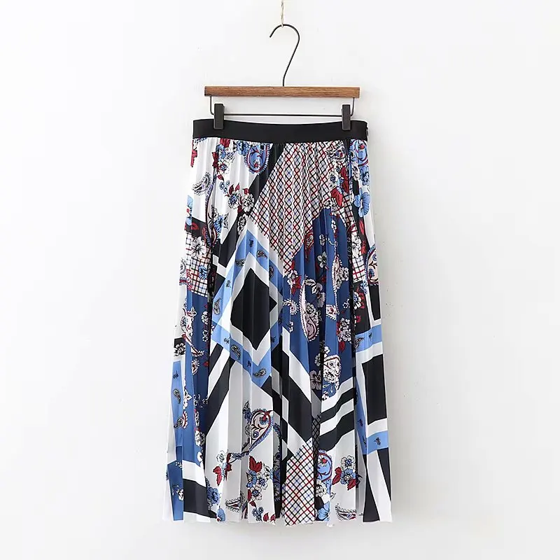 Женская модная Геометрическая Цветочная юбка миди с принтом faldas mujer с боковой молнией повседневные плиссированные юбки до середины икры