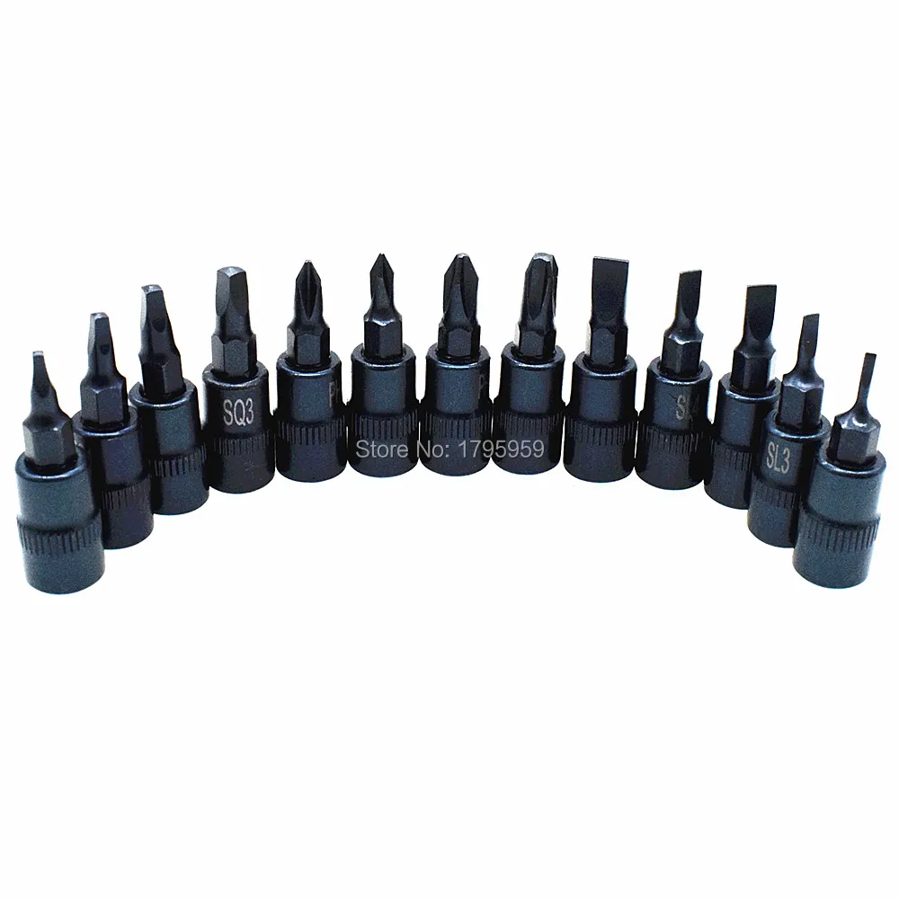 13pc Philips Slotted Square Bit Socket Set 1/4" Square Drive Socket Bit