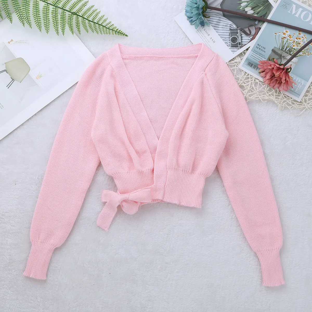 Girls Long Sleeve Ballet Cardigan Costume Dance Gymnastics Knit Wrap Sweater