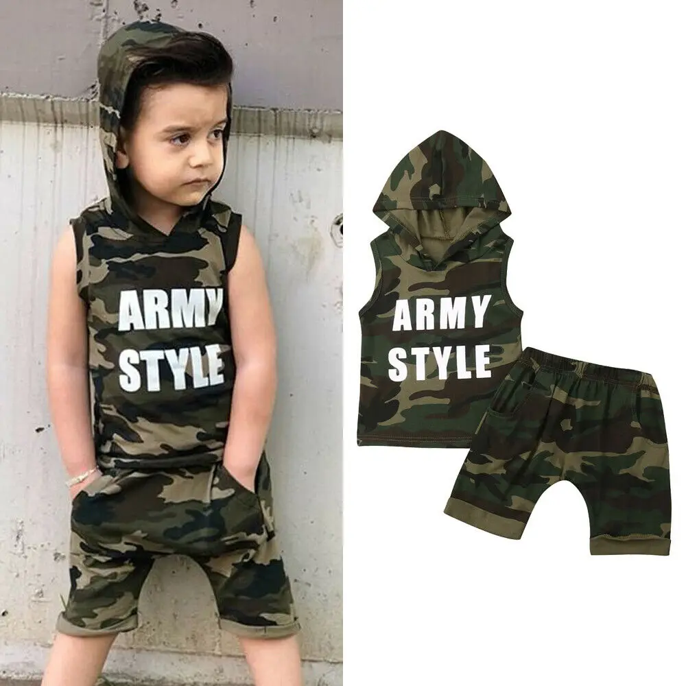 Citgeett Summer 2Pcs Toddler Kids Baby Boy Clothes Sets Camo T-shirt Tops Shorts Pants Camouflage Set Outfits | Детская одежда и