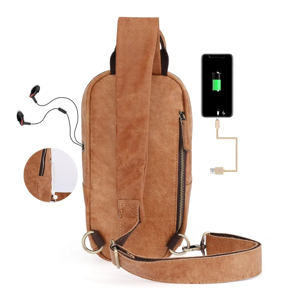 

Vintage Men's Travel Bags Cow Leather One Shoulder Crossbody Leather Chest men's leather bag Men's Cross Body Shoulder Bag