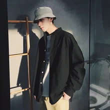 Весенняя трендовая Корейская версия кампуса с длинными рукавами, Мужская свободная Однотонная рубашка с отворотом, индивидуальная маленькая свежая Повседневная рубашка