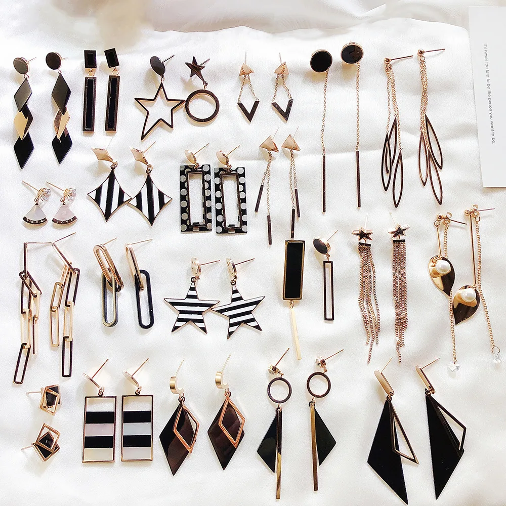 

Trendy Designer Black Multi-layer Triangle Earrings Long Tassel Drop Dangle Earrings Long Statement Drop Earrings Women Jewelry