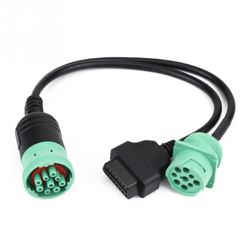 9 Pin к OBD2 Интерфейс грузовик y кабель адаптер OBDII Y сплиттер 16Pin папа женскому J1939