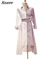Женская рубашка свободные женские платья в полоску неправильное платье Retrol Весна Лето Одежда 2019 ассиметричная свободная плюс размер