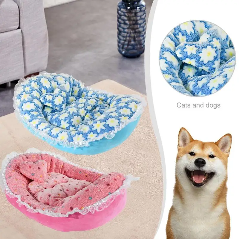 buy Cute Ingot Shaped Soft Coral Velvet Lace Pets Bed Winter Warm Cat Nest Dog Puppy Kennel Pet Sofa Sleeping Bag House Cave Mat