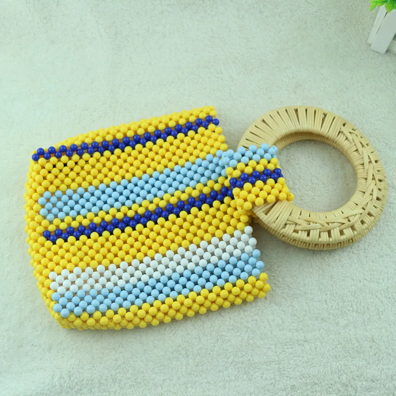 

Fashion Splicing European Style Original Niche Brand Rattan Hand Striped Solid Color Multi-color Round Beads Acrylic Beads Bag