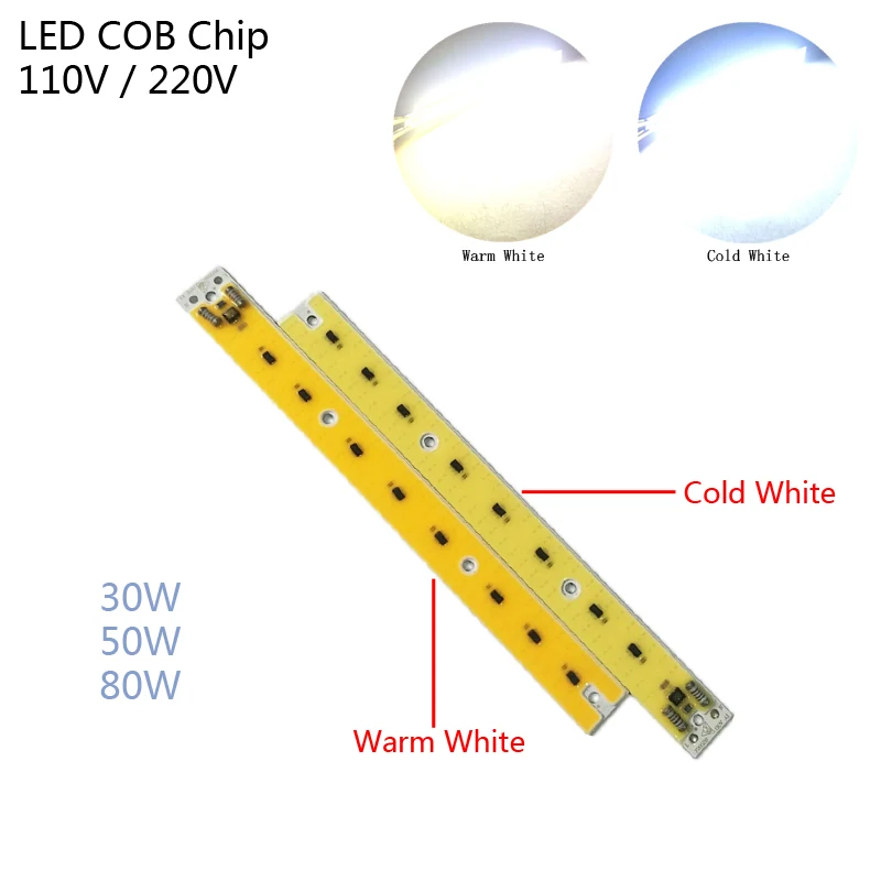 

For Floodlight LED Strip AC 110V 220V Warm White COB Cold White 30-80W High Power Bulb Bead Light Source Chip for Wall Lamp