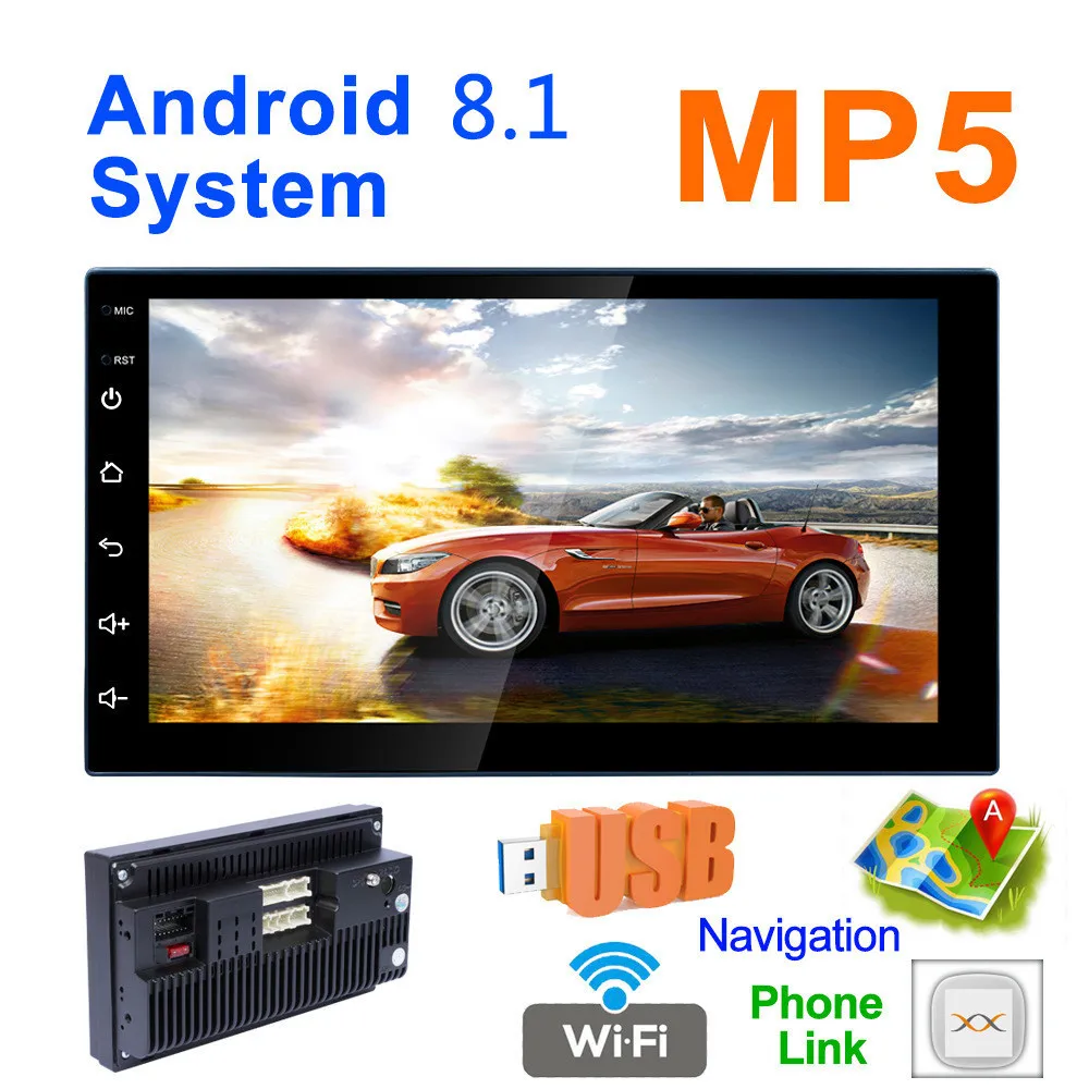 

Andriod 8.1 HD Car MP5 1080P HD Wifi GPS Navigation Bluetooth Receiver AM FM Radio USB AUX phonelink for Camera DVR DC12V Player
