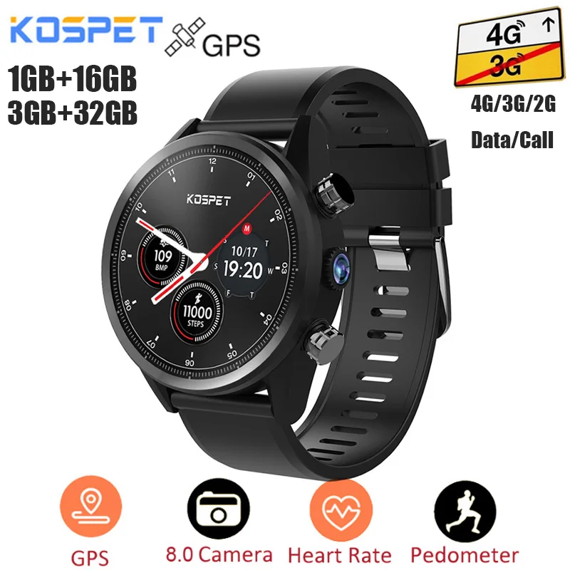 

Kospet Hope 4G Smartwatch Android 7.1 GPS 3G 32G IP67 Waterproof Phone Watch MTK6739 Quad Core 8Mp Camera Sport Men Watch