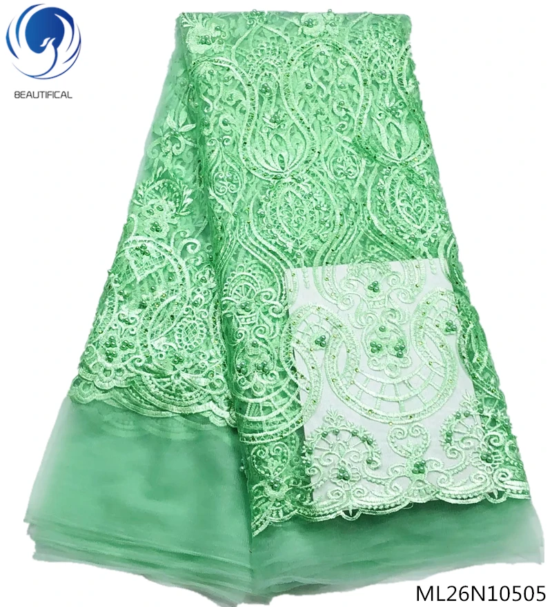 

Beautifical african tulle lace fabrics with beads and rhinestones 2019 high quality lace fabric dress 5 yards ML26N105