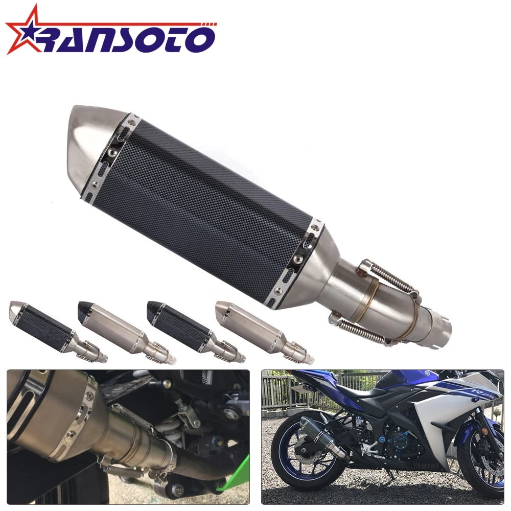 

RANSOTO Motorcycle Exhaust Muffler Pipe Link Pipe Carbon Fiber Exhaust middle Pipe Escape FOR YAMAHA YZF-R3 R3 R25 2015-2018