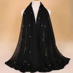 Мусульманский трикотажные шарфы тюрбан Soild Цвет монохроматической нации женский платок Ближний Восток арабских гвозди жемчуг мгновенный