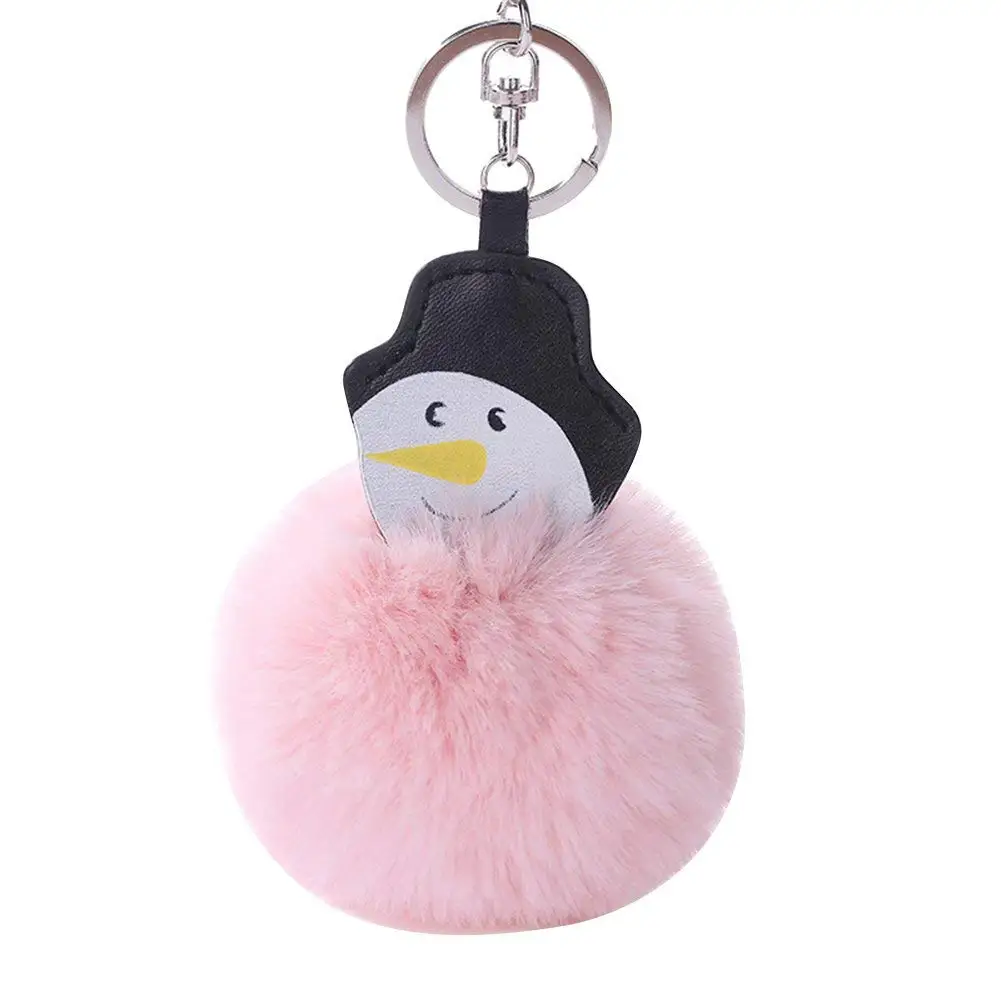 

Cute Snowman Fluffy Key Chain Keyring Purse Bag Pendant Decor Accessory (Pink)