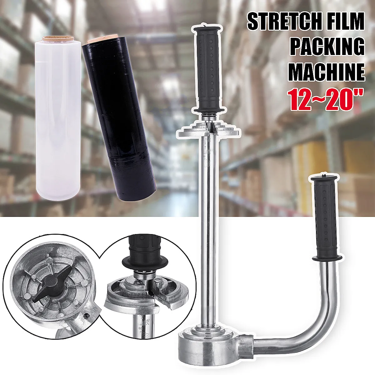 

12~20'' Hand Shrink Wrap Dispenser Roller Stretch Film Packing Machine Packing Heavy Tools Pallet Stretch Packing Equipment