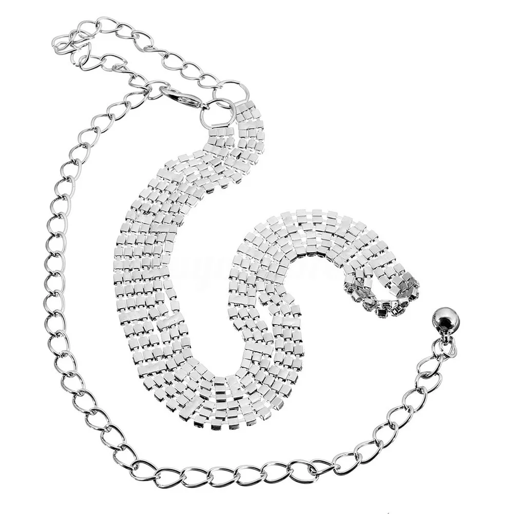 

Fashion Ladies Women Waist Chain Belt in Silver 3 Row Rhinestones One Size