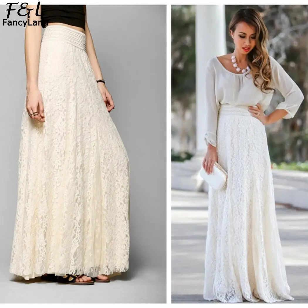 Летние женские длинные юбки модная повседневная Цветочная выдолбленный кружевная юбка с высокой талией плиссированная юбка mujer