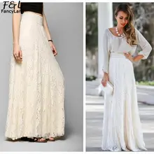 Летние женские длинные юбки модная повседневная Цветочная выдолбленный кружевная юбка с высокой талией плиссированная юбка mujer