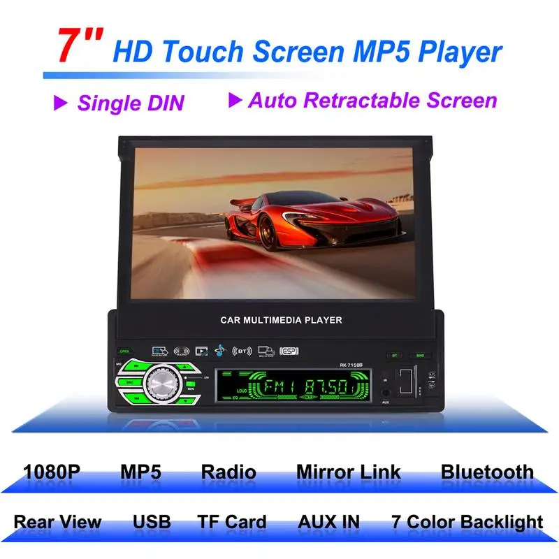 

7 Inch 1 Din Automatic Retractable Screen Car MP5 Multimedia Player GPS Navigation WiFi AM FM Radio RDS Radio Function RK-7158B