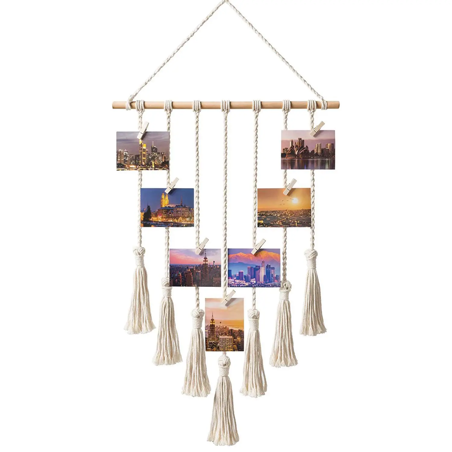 

JEYL Hanging Photo Display Macrame Wall Hanging Pictures Organizer Home Decor, with 25 Wood Clips