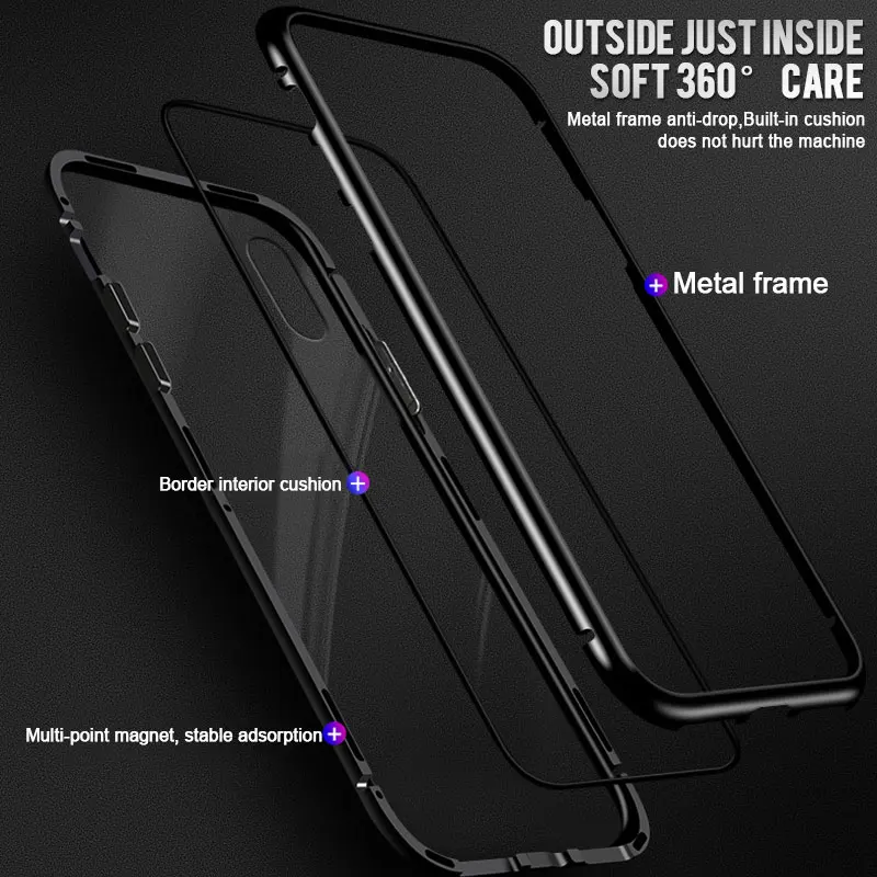 Magnetic Adsorption Case For iPhone X XR XS MAX 8 7 Plus Metal Magnet Case For iPhone 7 8 Plus 6 6S Back Cover Glass Cases Funda Magnetic Adsorption Case For iPhone X XR XS MAX 8 7 Plus Metal Magnet Case For iPhone 7 8 Plus 6 6S Back Cover Glass Cases Funda