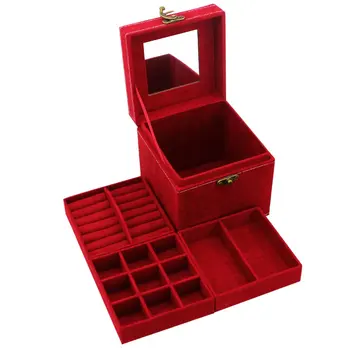 

Retro Jewelry Box Case Storage Organizer Makeup Case with Lock Red