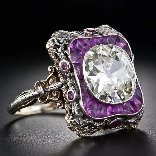 

Punk Purple Square Finger Rings for Women Wedding Round Zircon Palace Engagement Wild Jewelry Retro Gifts Accessories