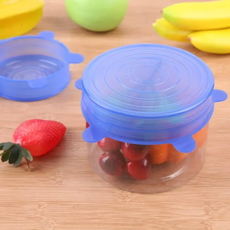 

5Pcs/lot Universal Silicone Stretch Lids Pan Spill lid Stopper Food Fresh Keeping Wrap Bowl Pot Cover Kitchen Gadgets