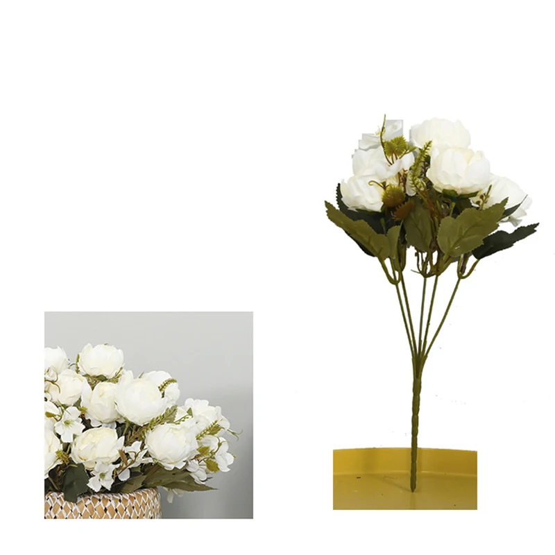 Шелковая Роза искусственная пион поддельные цветы Белый Свадебный букет украшение для дома