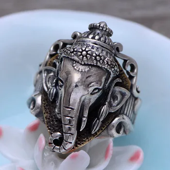 

925 Solid Sterling Silver Fashion Jewelry &Brass Lord Hindu Ganesha Ring Men Jewelry A3199