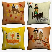 Cute Owl Happy Thanksgiving Day Autumn Decorative Cotton Linen Cushion Cover Throw Pillow Cover For Chair Sofa Pillowcase Soft Cute Owl Happy Thanksgiving Day Autumn Decorative Cotton Linen Cushion Cover Throw Pillow Cover For Chair Sofa Pillowcase Soft