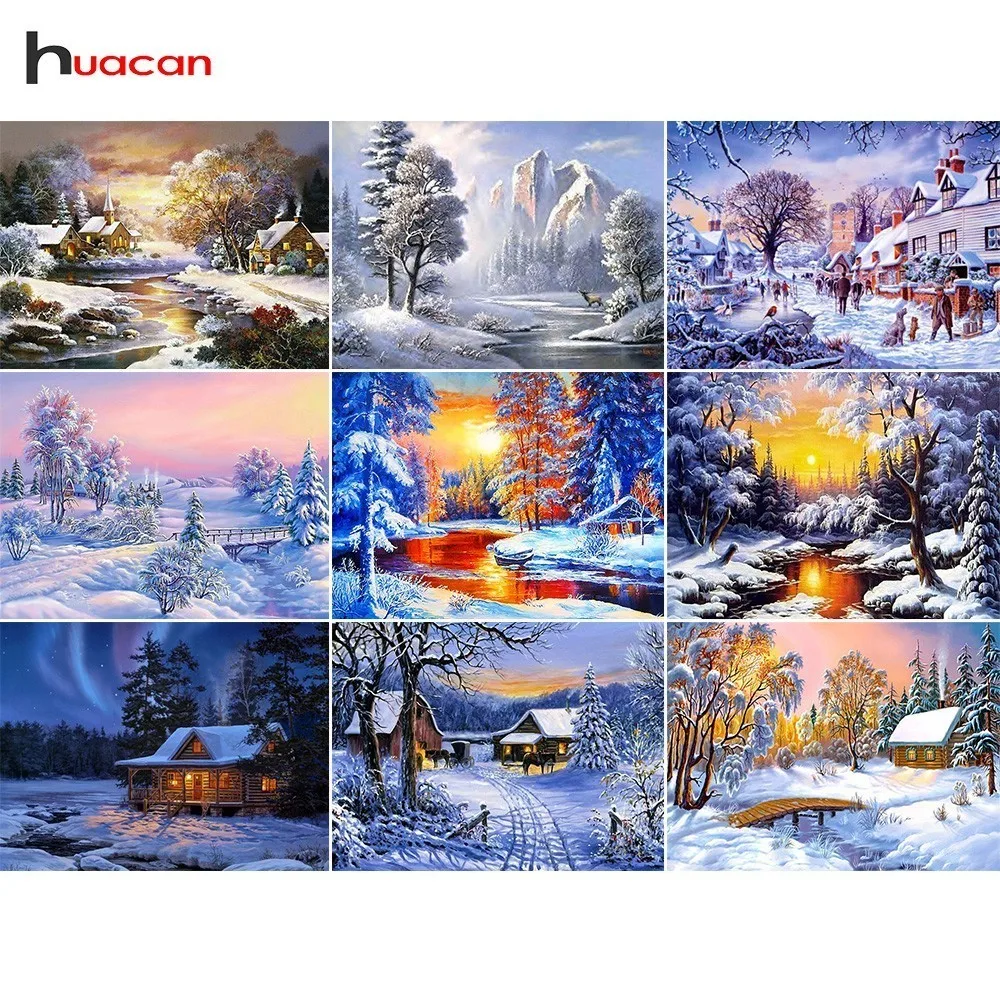 

Huacan Diamond Painting Full Square Landscape Cross Stitch Diamond Embroidery Snow Scenery Rhinestones Diamond Mosaic Wall Decor